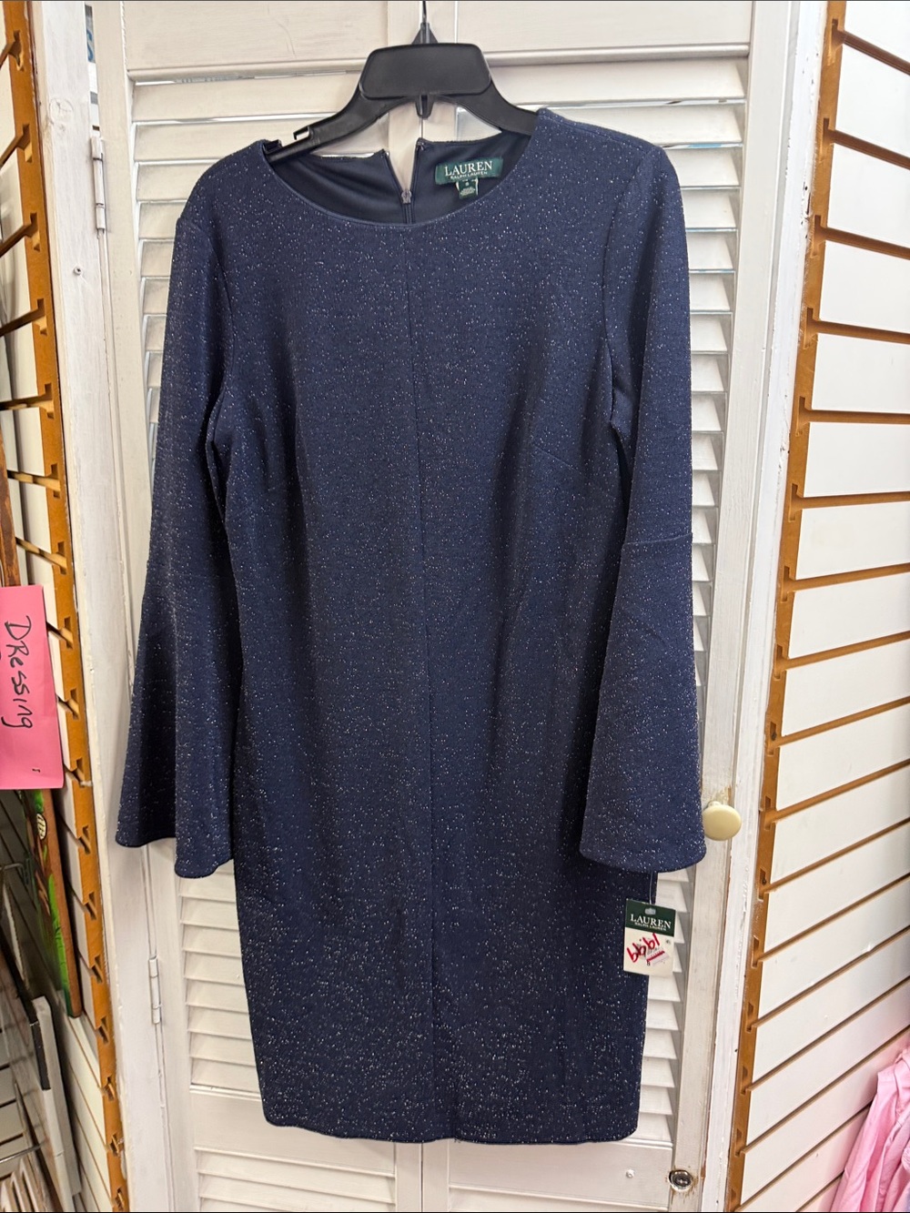 Lauren Ralph Lauren Navy Sparkle Bell Sleeve Shift Dress